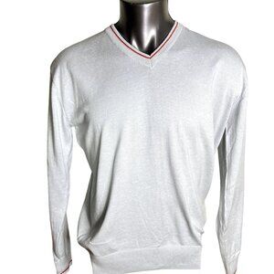 Mens  Gray  Sweater Pullover V Neck Preppy Y2K Shirt Size XL u